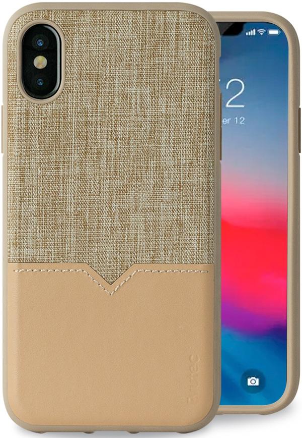 Evutec iPhone X/Xs Tweed/Tan Premium Leather, Fabric Drop Protection Case with Magnetic Vent Mount