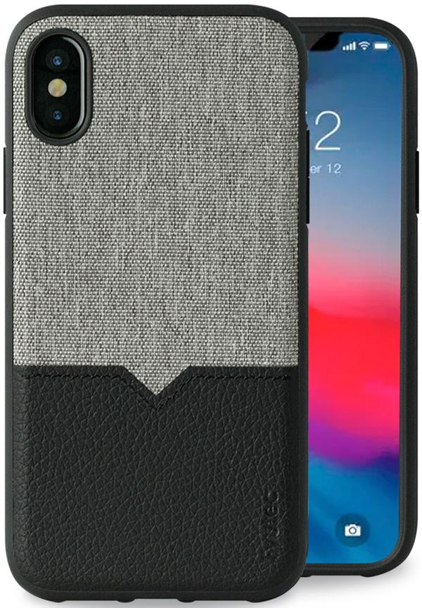 Evutec iPhone X/Xs Canvas/Black Premium Leather, Fabric Drop Protection Case with Magnetic Vent Mount